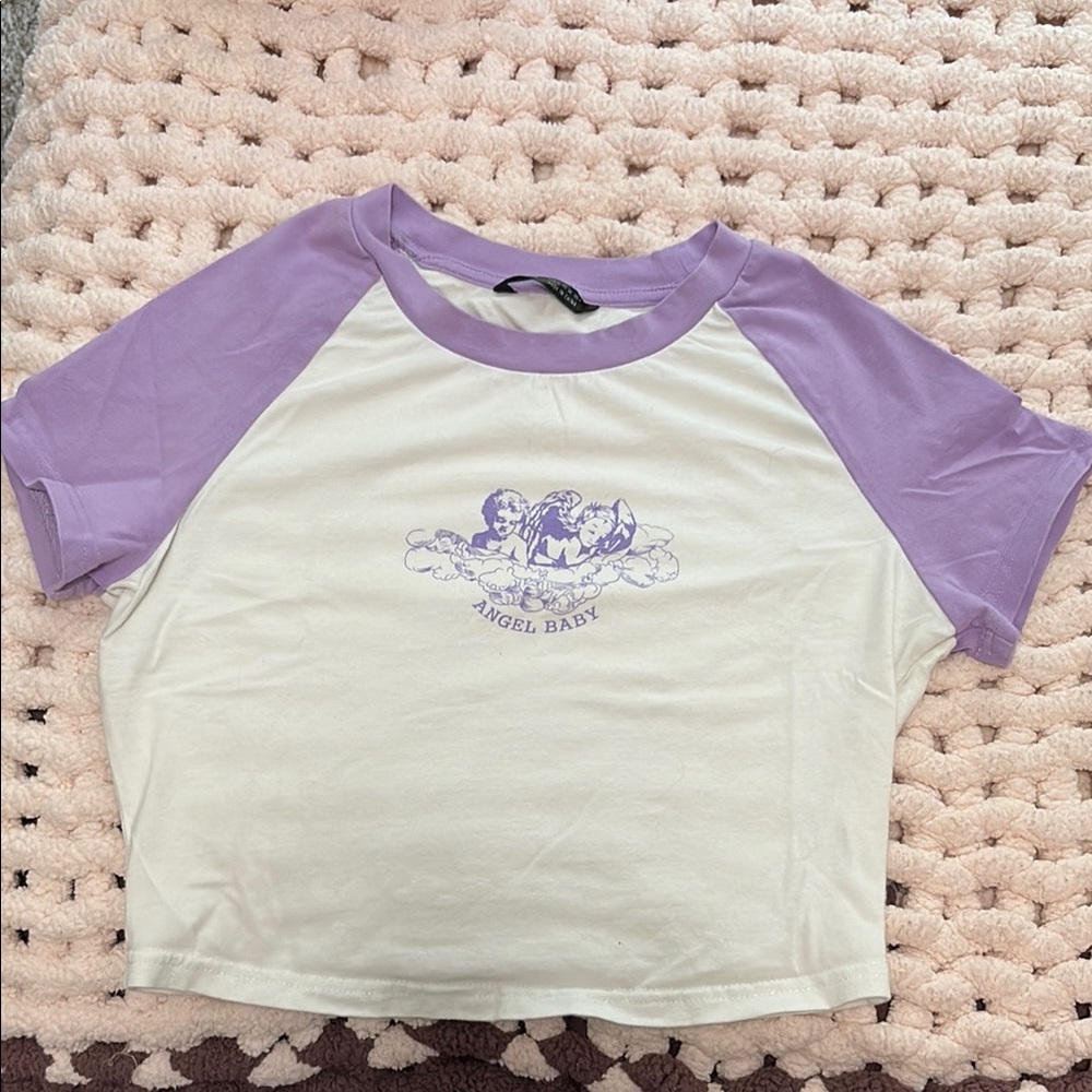 SHEIN Purple and White Short Sleeve Tees